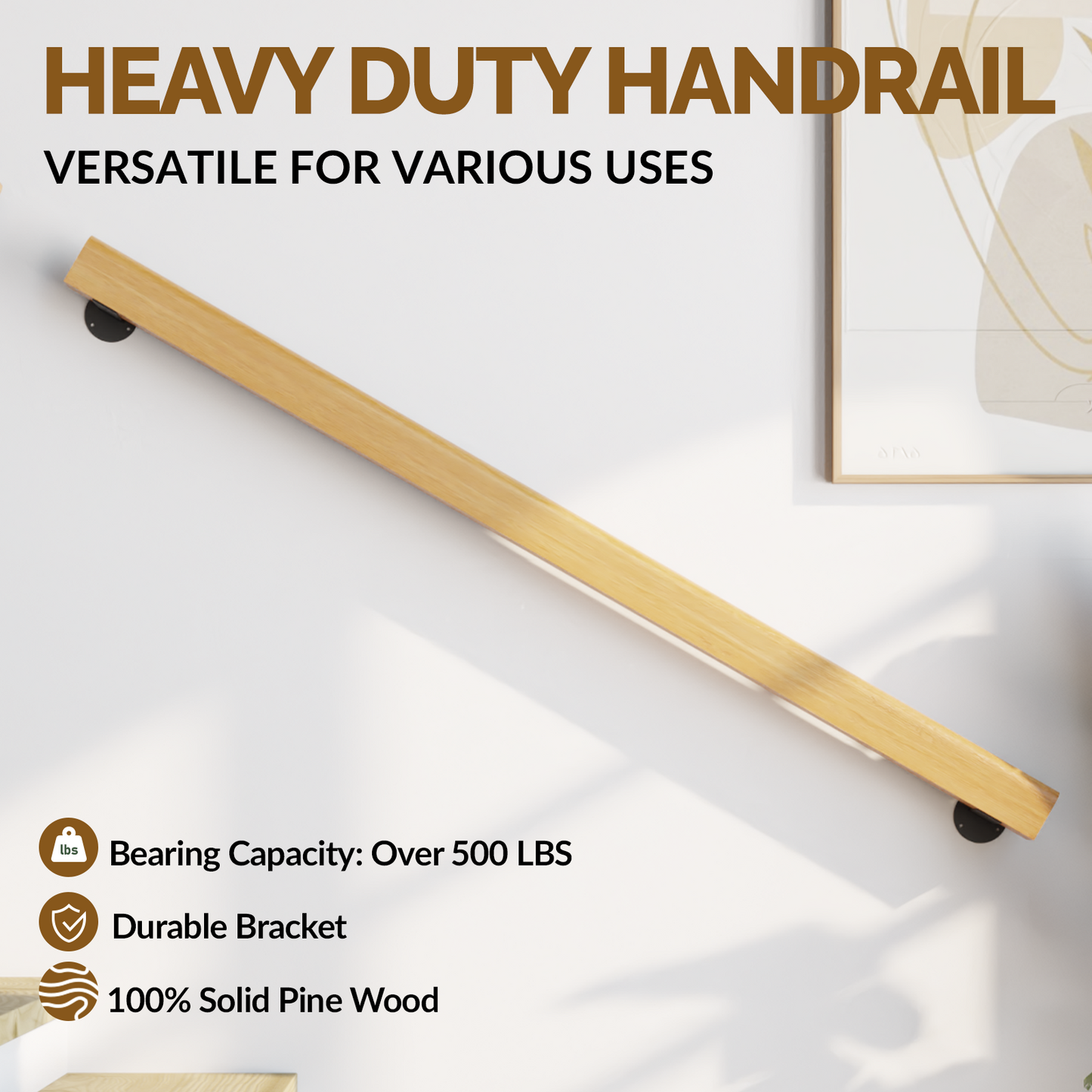 theVIEs Premium Solid Wood Handrails for Indoor Stairs, Handling Over 500 pounds