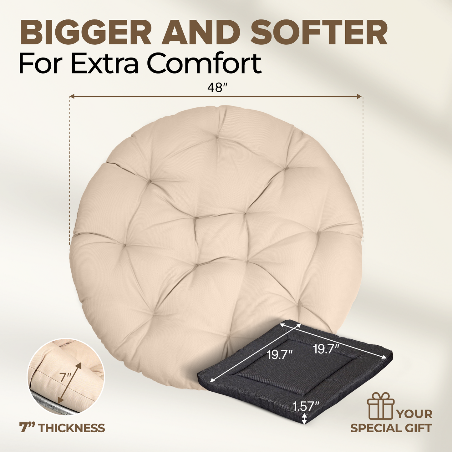 theVIEs Premium Oversized Papasan Chair – 48'' Cream Cushion