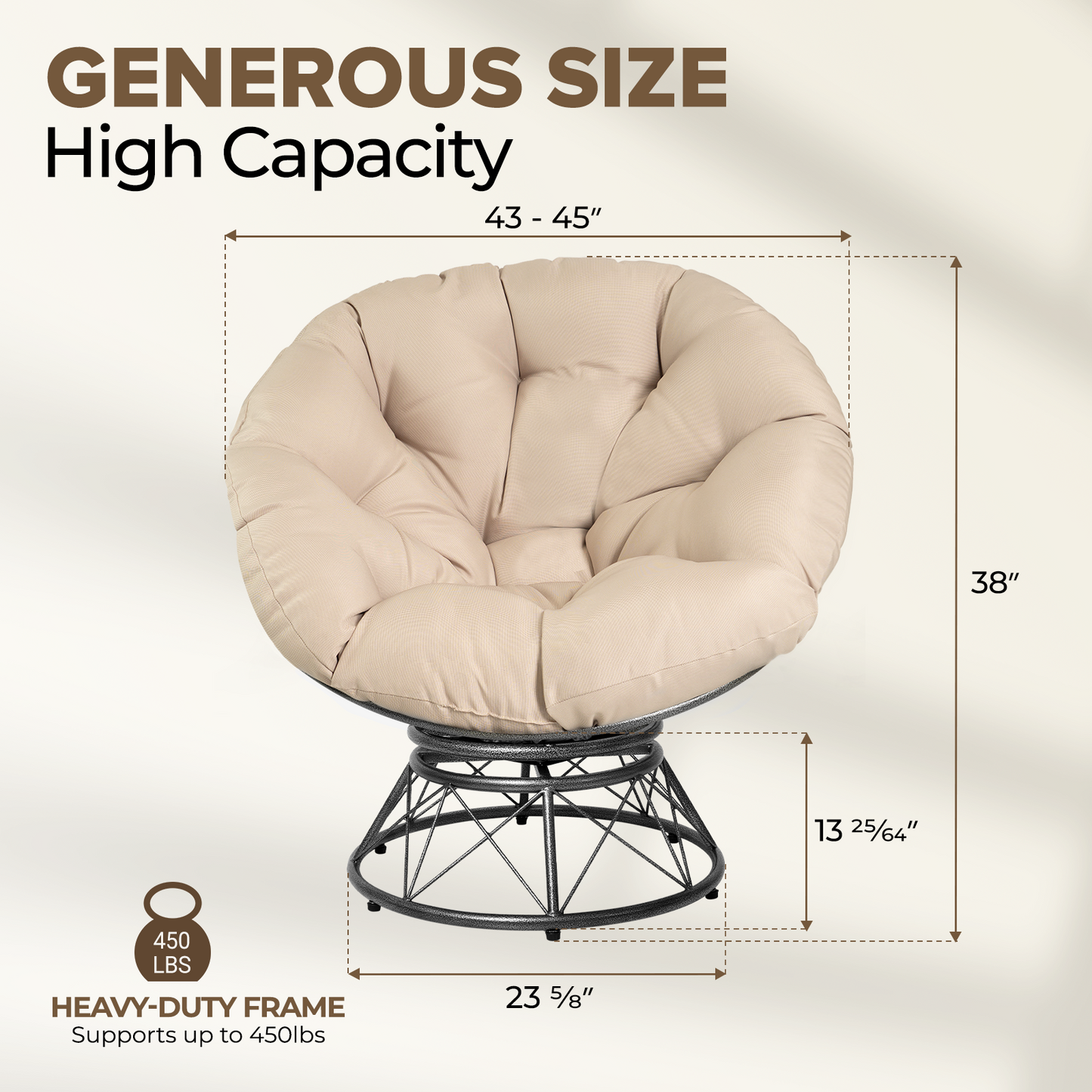 theVIEs Premium Oversized Papasan Chair – 48'' Cream Cushion