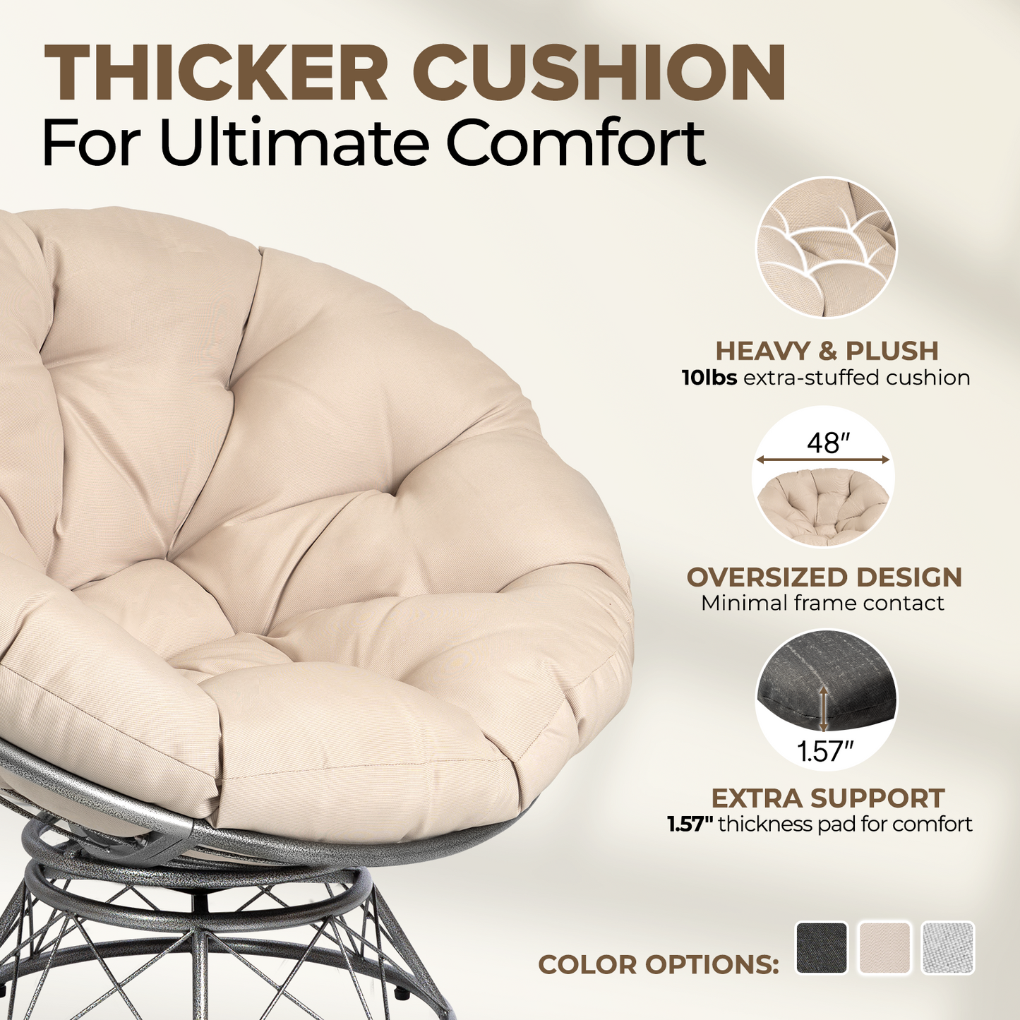 theVIEs Premium Oversized Papasan Chair – 48'' Cream Cushion