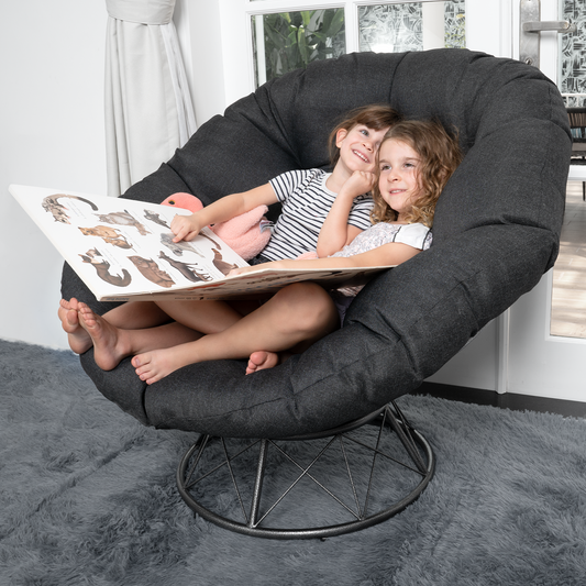 theVIEs Premium Oversized Papasan Chair – 48'' Heather Black Cushion