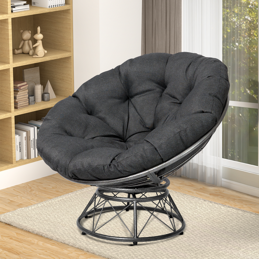 theVIEs Premium Oversized Papasan Chair – 48'' Heather Black Cushion