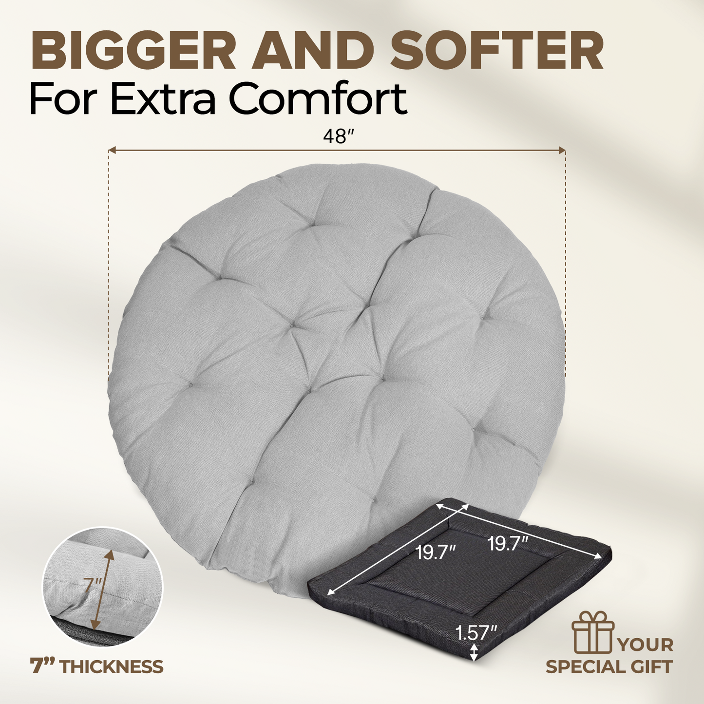theVIEs Premium Oversized Papasan Chair – 48'' Grey Cushion