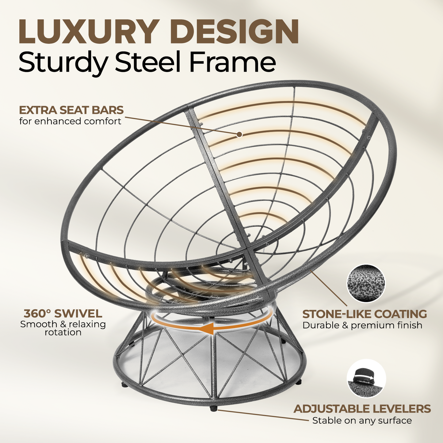 theVIEs Premium Oversized Papasan Chair – 48'' Grey Cushion