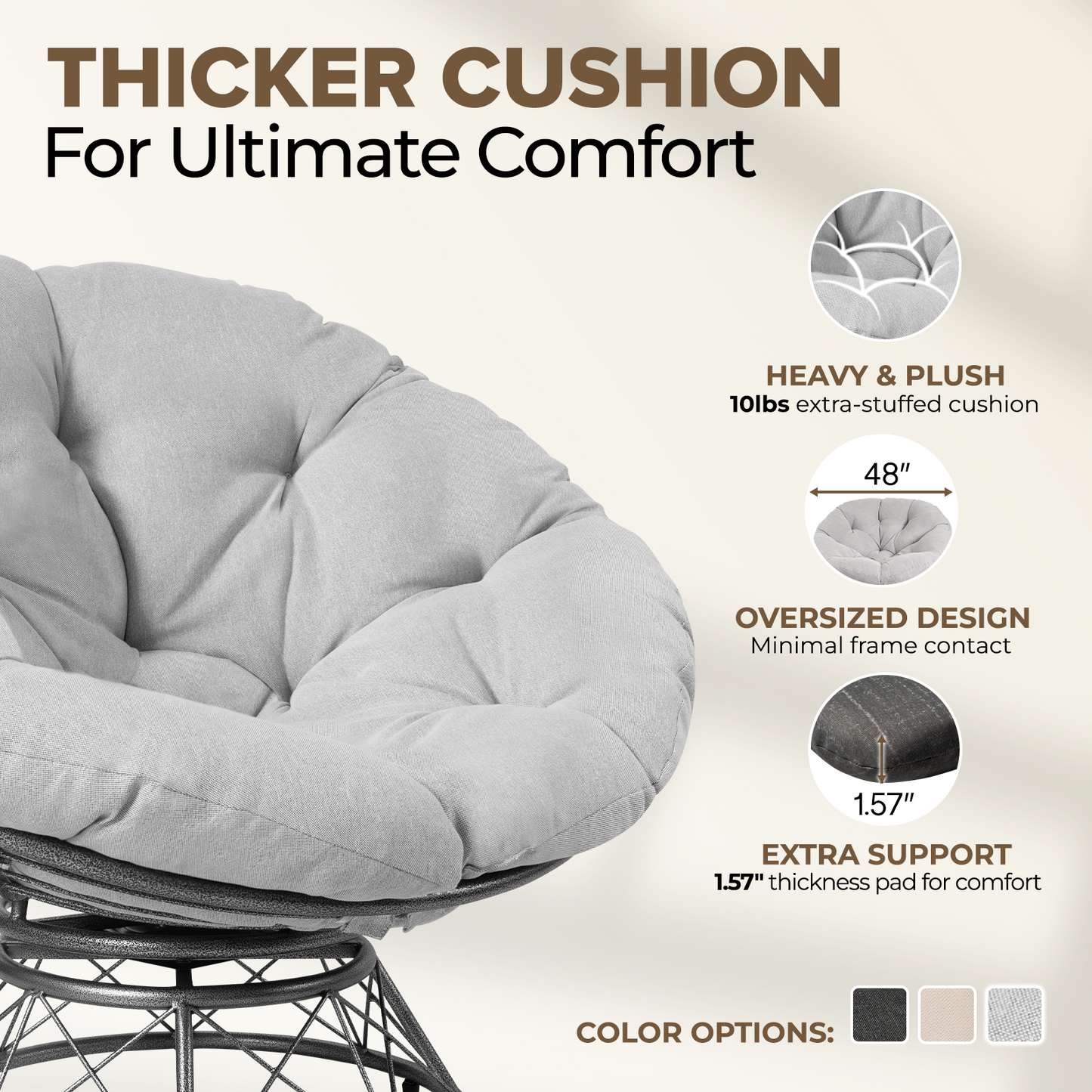 theVIEs Premium Oversized Papasan Chair – 48'' Grey Cushion