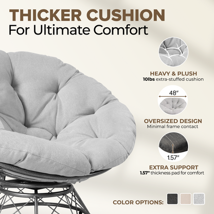 theVIEs Premium Oversized Papasan Chair – 48'' Grey Cushion