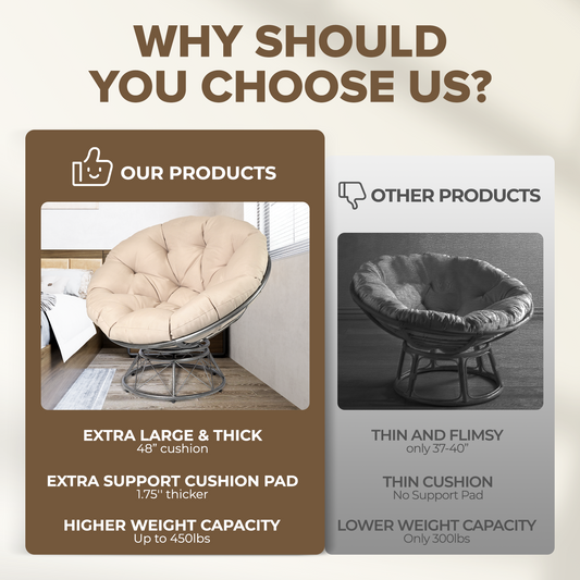 theVIEs Premium Oversized Papasan Chair – 48'' Cream Cushion